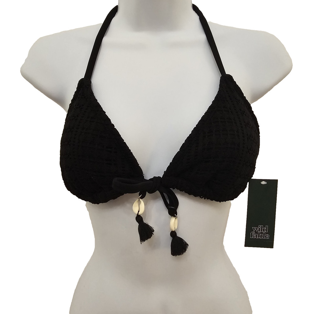 NWT Womens Bikini Top XXS Blk Triangle Crochet Boho Coastal Coconut Girl Resort